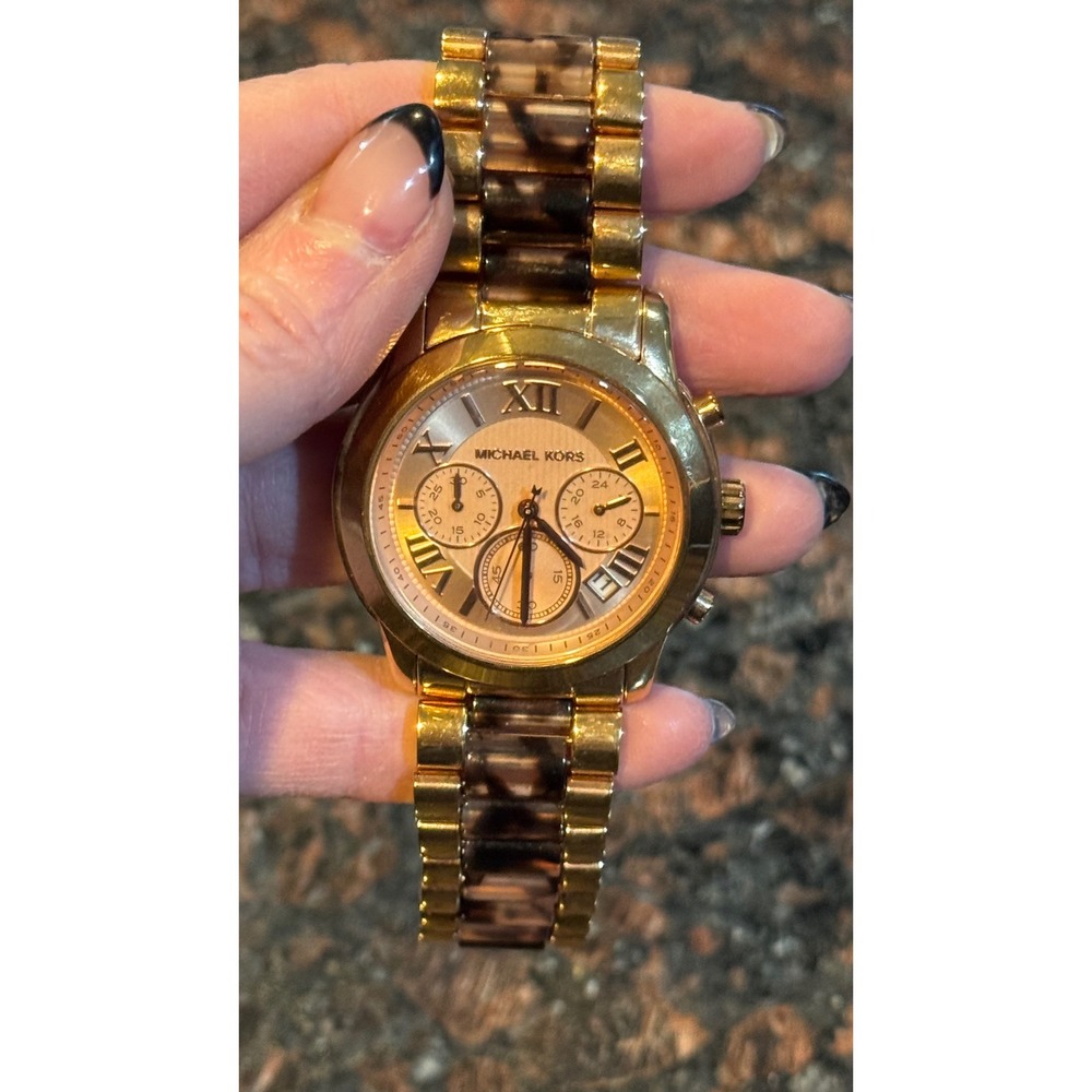 Michael Kors Gold Chronograph Tortoise Shell Watch Women's